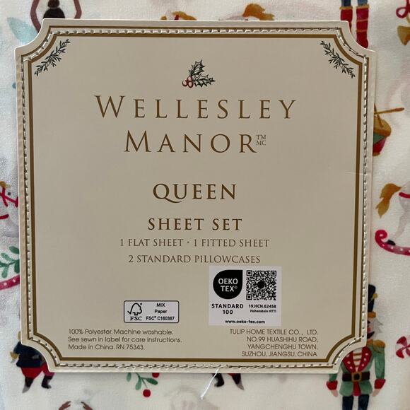 Wellesley Manor QUEEN Sheet Set Nutcracker Ballet Toy Soldier 4pc Xmas Bedding - Picture 7 of 12